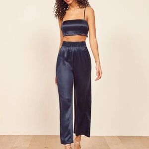 Reformation Navy Satin Set